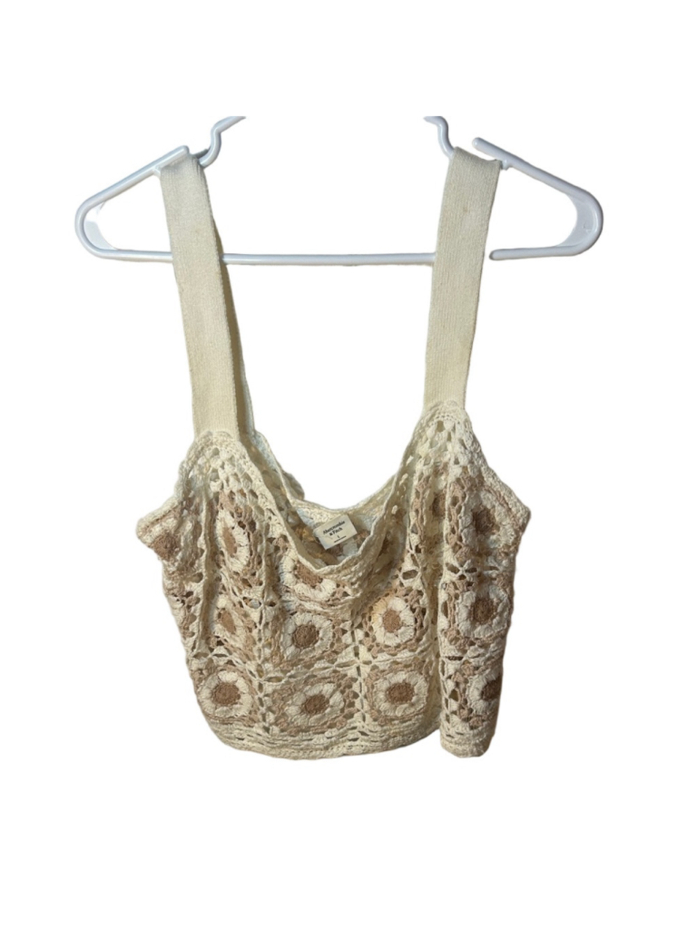 Abercrombie & Fitch Cream Crochet Boho Festival Floral Crop Top size L